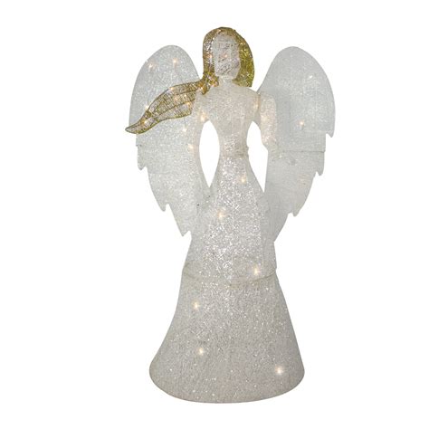 48 Led Lighted White And Gold Glittered Angel Christmas Outdoor