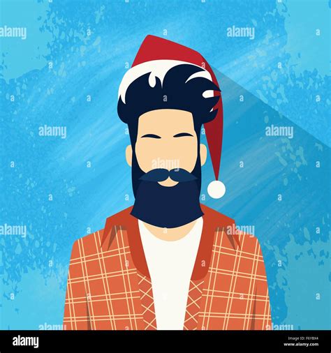 Profile Icon Male New Year Christmas Holiday Red Santa Hat Stock Vector