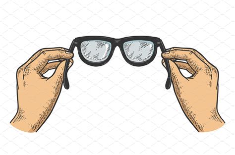 Glasses In Hands Sketch Engraving Object Illustrations Creative Market