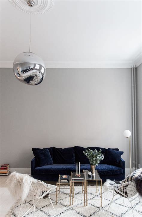 This blue velvet sofa will work in a small living room. The Perfect Blue Velvet Couch | Velvet couch living room ...