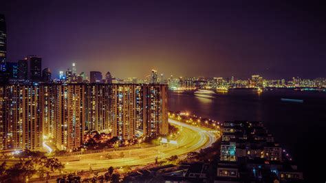Night City Road Lighting City Lights Hong Kong 4k Hd Wallpaper