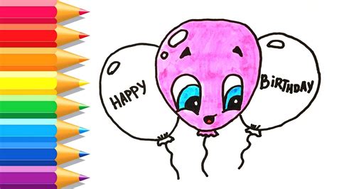 How To Draw Happy Birthday Balloons Easy Cute Happy Birthday Balloons