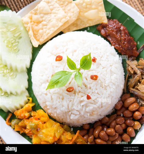 Nasi Lemak A Traditional Malay Curry Paste Rice Dish Served On A