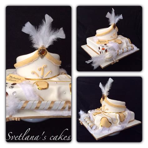 Sunnet White And Gold Cake With Draped Cape Hat And Stick For Dilan