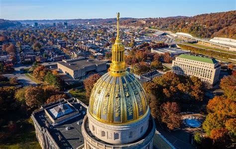 Aerial View Of The West Virginia State Capitol Building And Downtown