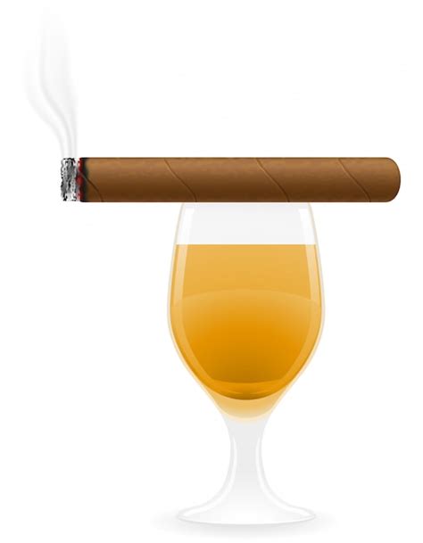 Сигара и алкогольные напитки векторная иллюстрация Премиум векторы