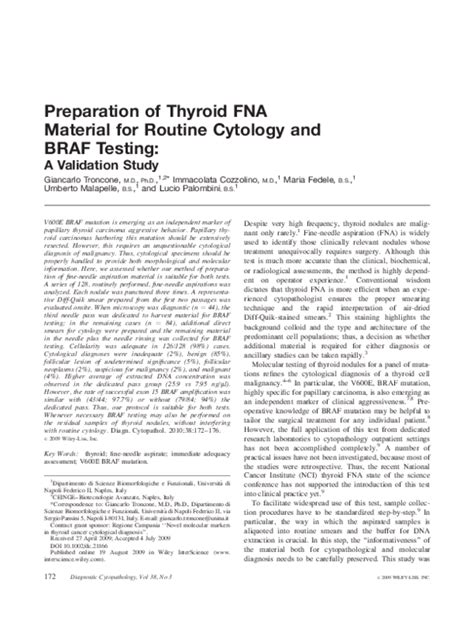 Pdf Preparation Of Thyroid Fna Material For Routine Cytology And Braf