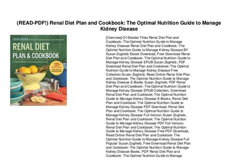 Read Pdf Renal Diet Plan And Cookbook The Optimal Nutrition Guide