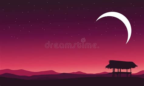 At Night Hut Landscape And Moon Stock Vector Illustration Of Vector