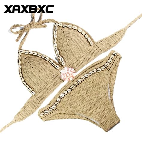 Crochet Swimsuit Shell Bandage Bikini Set Handmade Women Swimsuits My Xxx Hot Girl