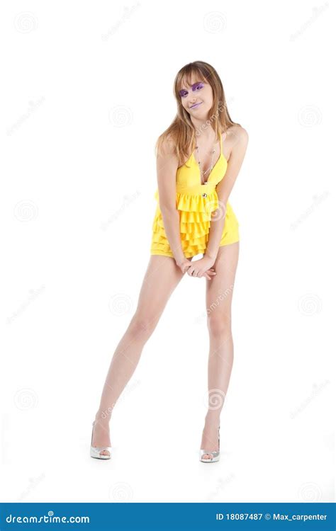 Brunette In Yellow Stock Image Image Of Heels Charming 18087487