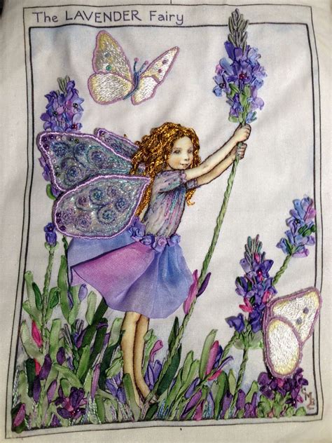 Lavender Flower Fairy Hand Embroidery Stump Work Silk Ribbons