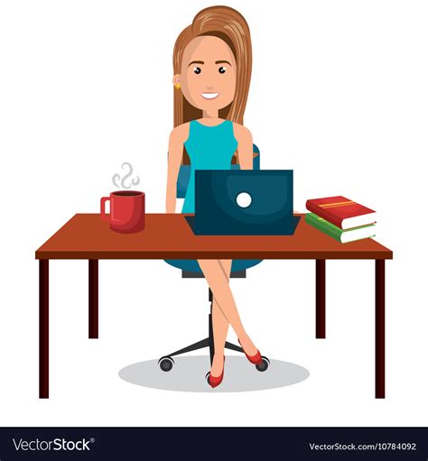 Cartoon Businesswoman Office Work Desktop Graphic Vector Image