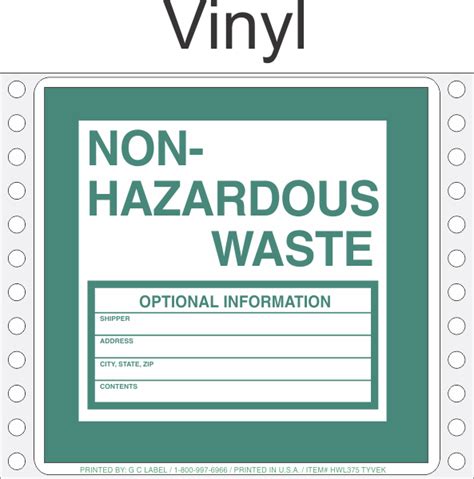 Non Hazardous Waste Vinyl Labels Hwl V
