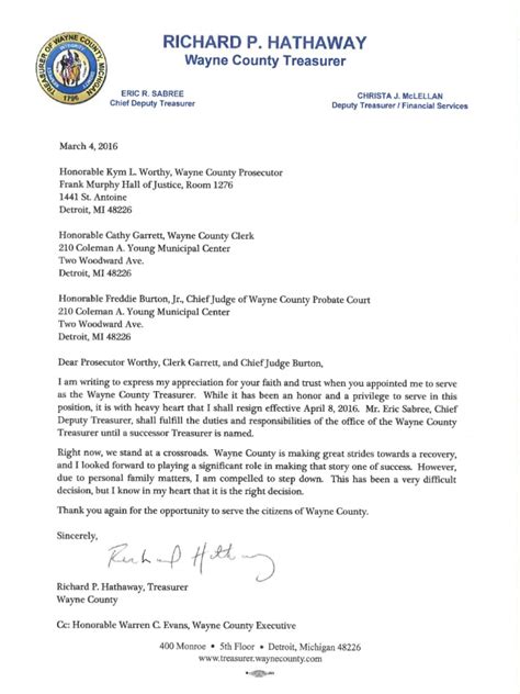 Hathaway Resignation Letter