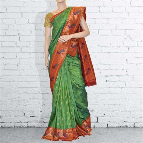 Parrot Green Paithani Saree In Pure Silk Kruttika Elegant Saree