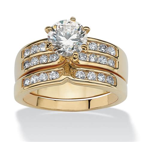 Palmbeach Jewelry Goldtone Round Cubic Zirconia Bridal Ring Set Sizes 6 10 Womens Jewelry