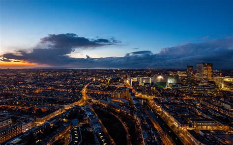 Download Wallpaper 3840x2400 The Hague Netherlands Night City Top