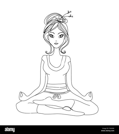 Yoga Girl In Lotus Position Isolated Hand Drawn Illustration Stock