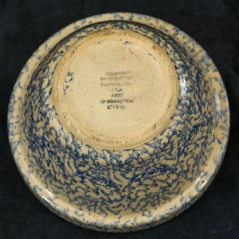 Robinson Ransbottom Roseville Pottery Mixing Bowl Blue Spongeware 8