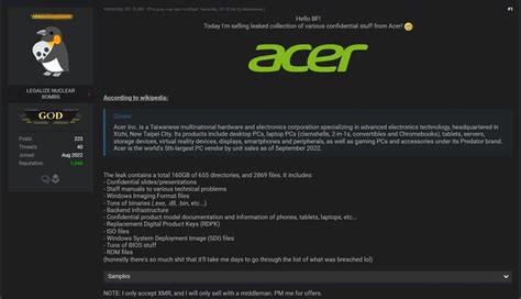 Acer Confirms Data Breach After Hacker Sells 160gb Of Its Data Online