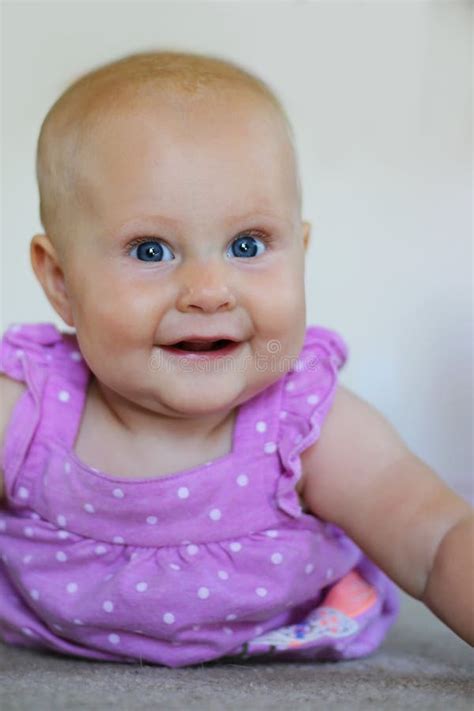 Sweet 6 Month Old Baby Girl Smiling On White Stock Image Image Of