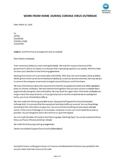 Three types of business letter format. Work From Home Letter To Employee Coronavirus | Templates ...