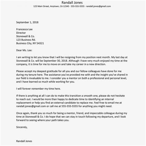Editable Sincere And Appreciative Resignation Letters Friendly