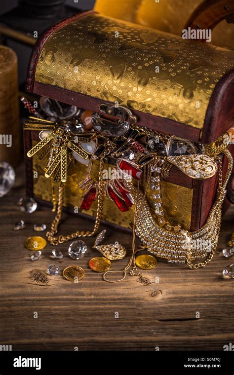 Small Pirate Treasure Chest On Wooden Table Stock Photo Alamy