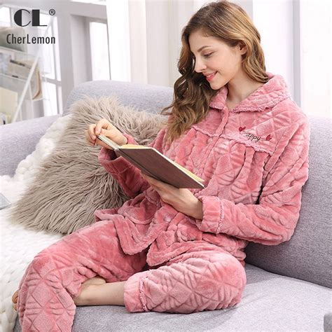 cherlemon women warm cozy flannel pajamas winter long sleeves homewear ladies super soft sleep