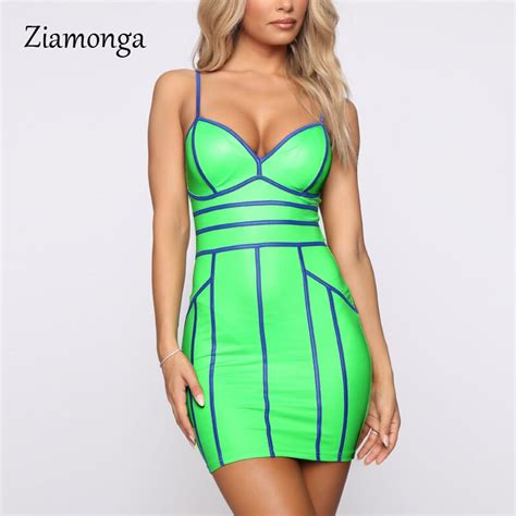 Ziamonga 2020 Summer New Women Sleeveless Strapless Bandage Dress Sexy Bodycon Striped Zipper