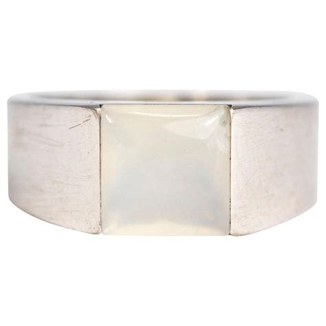 Cartier White Chalcedony 18 Carat White Gold Signet Tank Ring At