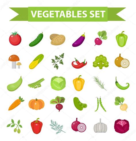 Conjunto De Iconos Vegetales Plano Estilo De Dibujos Animados