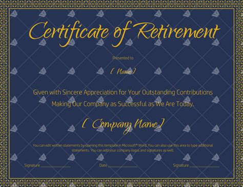 Retirement Certificate Templates For Word Word Layouts Certificate