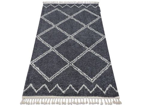 Alfombra Berber Asila B Gris Blanco Franjas Bereber Marroqu Shag