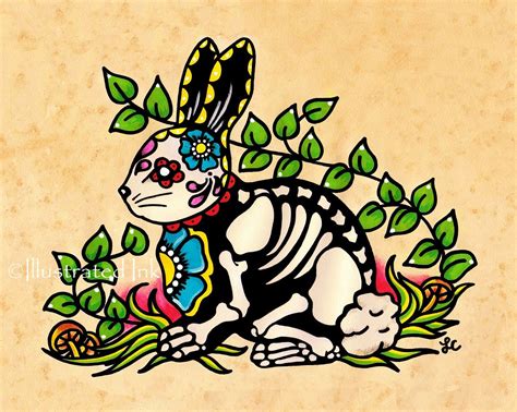 Day Of The Dead Bunny Rabbit Dia De Los Muertos Art Print 5 X Etsy