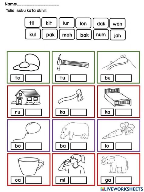 Worksheet With Pictures And Words To Help Babes Learn The English