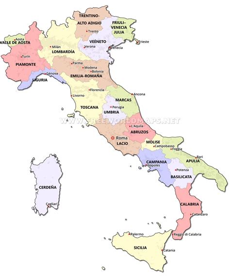 Mapa das cidades da itália. Mapa de Italia