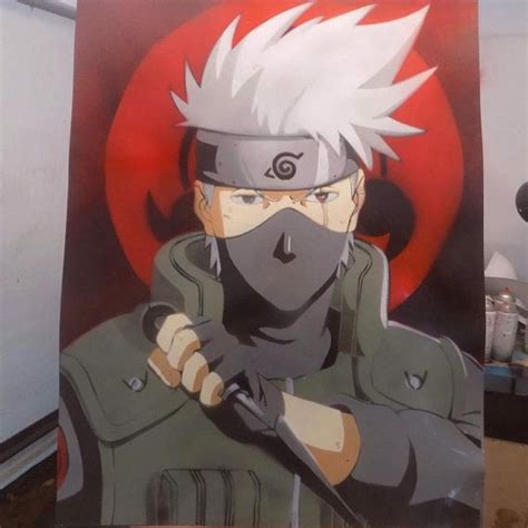 Kakashi Hatake Spray Paint Art On Canvas From Naruto Anime 22x28