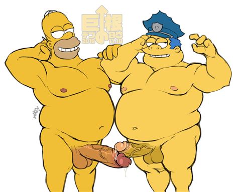 Rule 34 Belly Chief Wiggum Clancy Wiggum Duo Fat Gay Homer Simpson Human Male Malemale