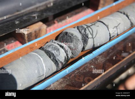 This March 1, 2017 photo, shows sections of a rock core extracted