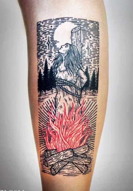 Burning Witch Persecution Tattoo Inkstylemag Woodcut Tattoo Scary