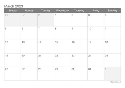 March 2023 Printable Calendar