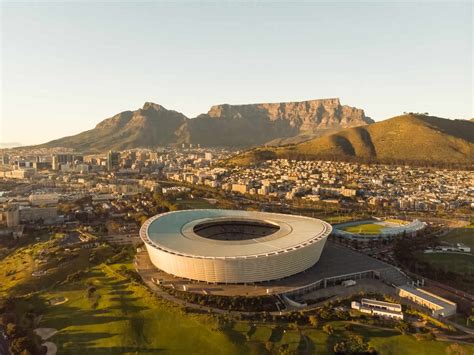Aerial View Table Mountain With Cape Town Stadium South Africa Stock Photo