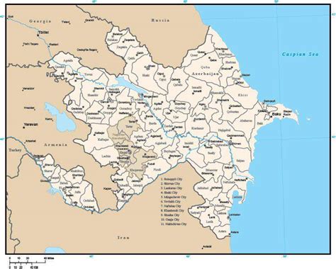 Azerbaijan Map With Administrative Areas And Capitals
