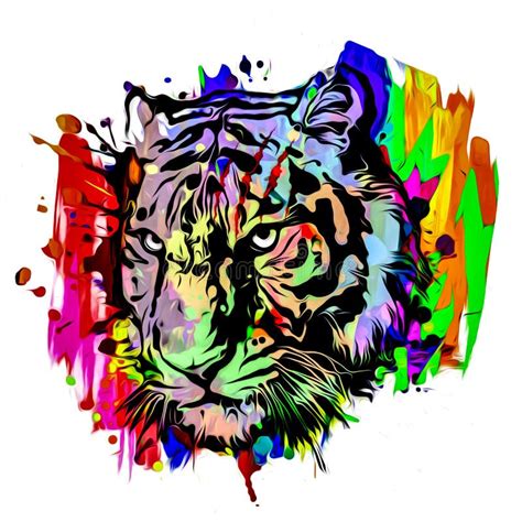 Bright Colorful Art With Tiger Head Design Concept Stock Illustration