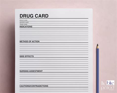 Pharmacology Printable Drug Cards Template Printable Drug Etsy
