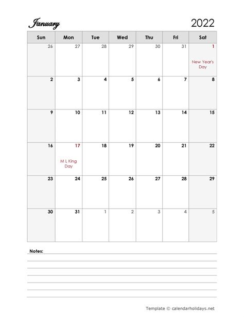 2022 Excel Calendar With Holidays
