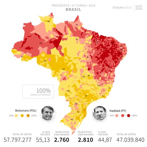 Mapa De Presidente 2º Turno Por Cidades Eleições 2018