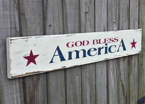 Americana Patriotic God Bless America Solid Wood Sign 4th